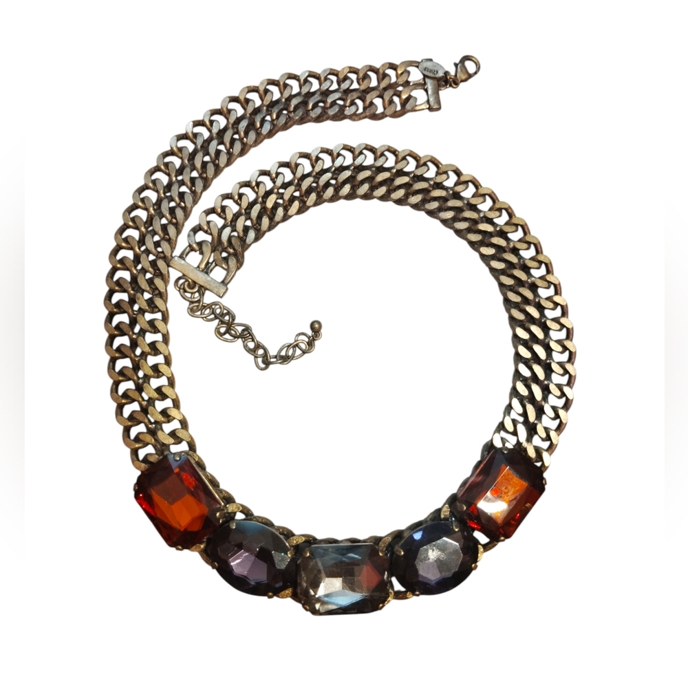 Vintage Logo Aurora Borealis Crystal Choker Bib Multicolor Gemstone Necklace